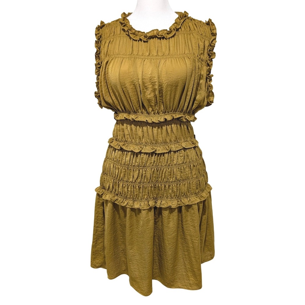 NWT Boho Mustard Ruffle‎ Tiered Summer Mini Dress Festival B. Darlin XS S *READ